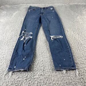Abercrombie Fitch Mom Jeans High Rise Distressed Ripped Blue Wash Size 25